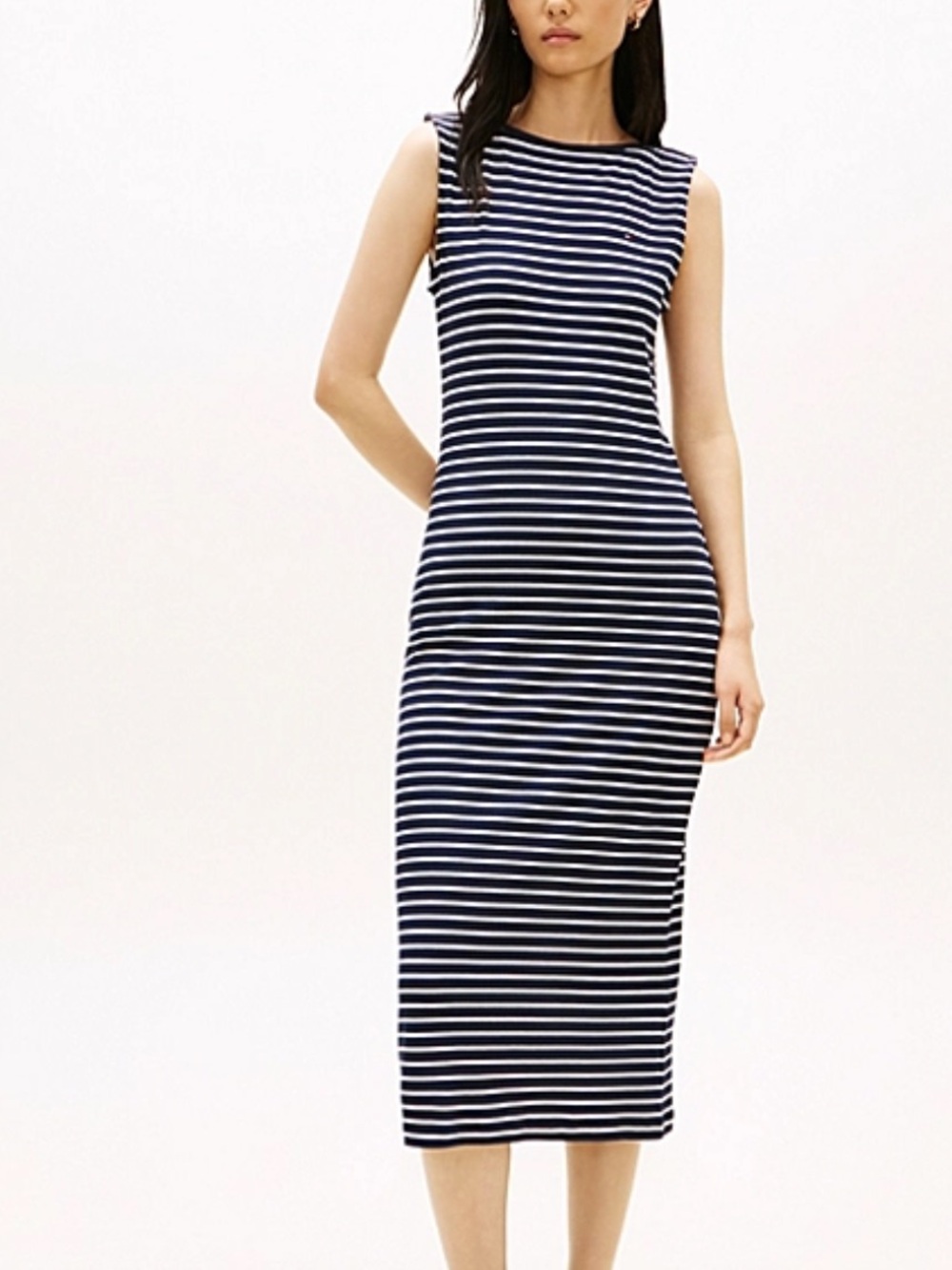 Tommy Hilfiger Navy and White Striped Sleeveless Dress Size S/P